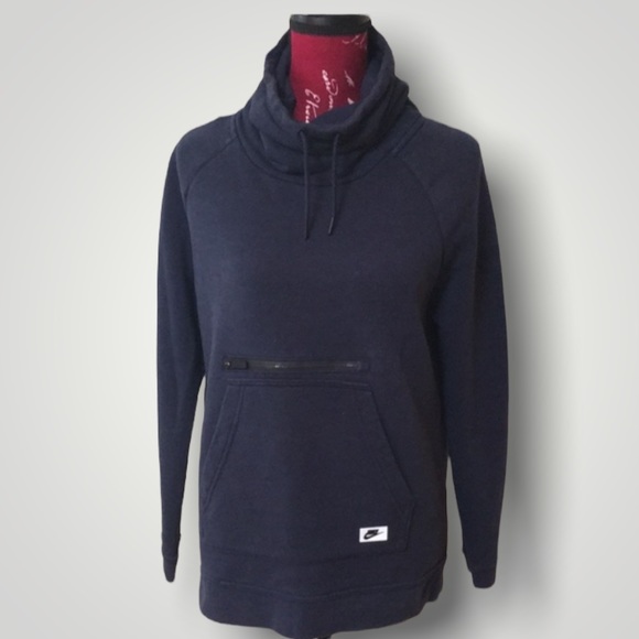 Nike Tops - Nike Cowl Neck Navy Fleece Sweatshirt w/Front Zip Pocket